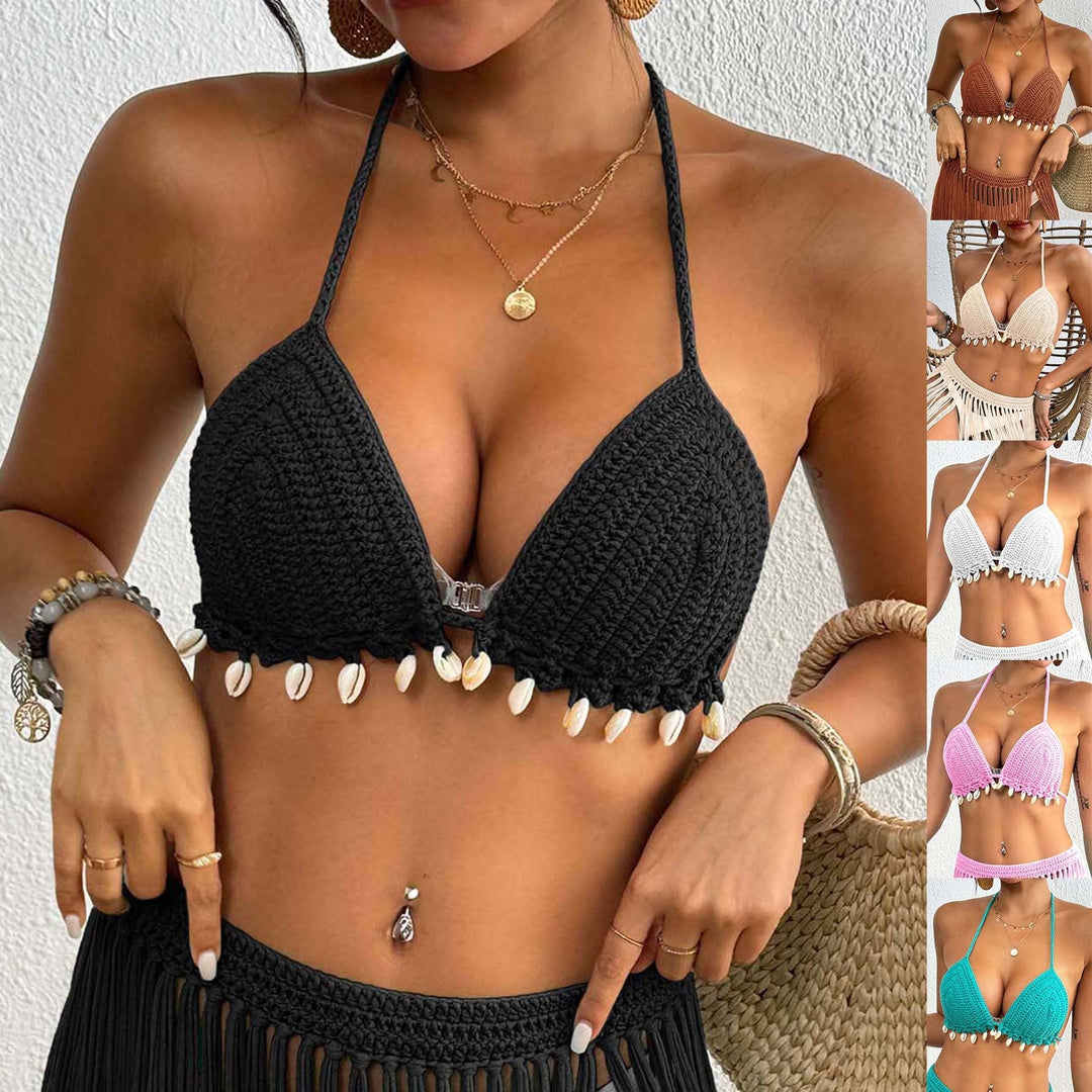 Damen gehäkelter Bikini-Oberteil mit Muschelverzierungen Nord Taschen