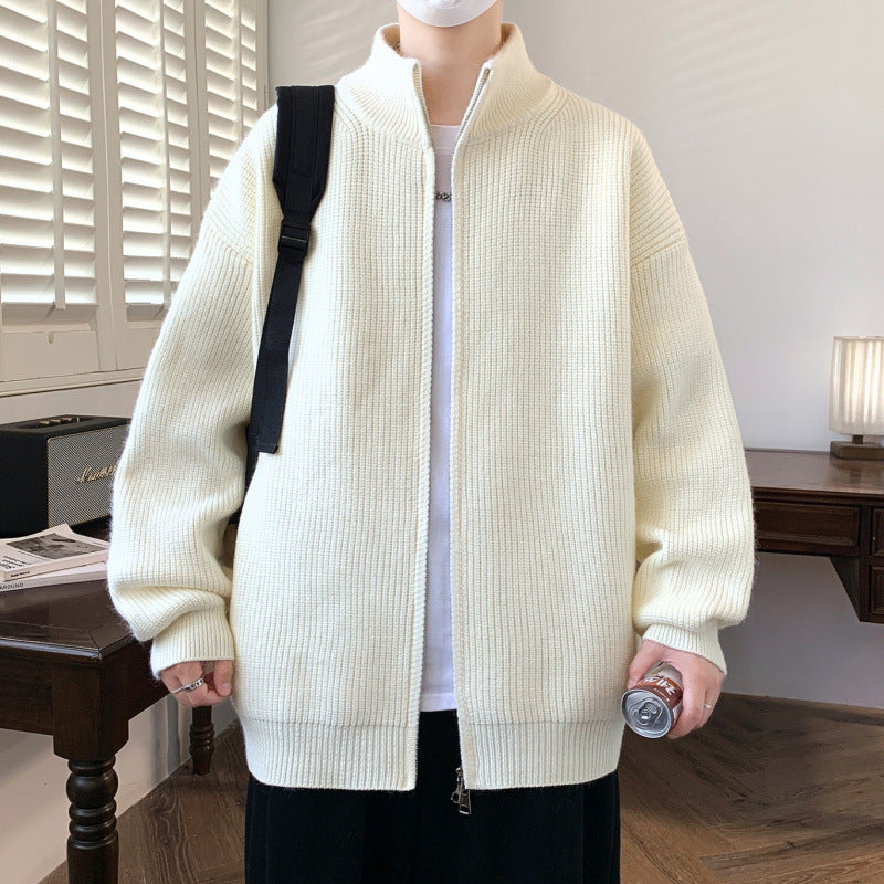 Herren Oversized Strick‑Zipjacke mit hohem Stehkragen und feiner Rippstruktur Nord Taschen