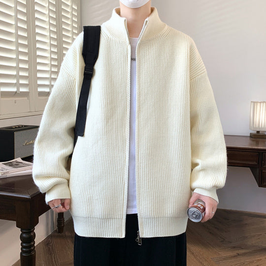 Herren Oversized Strick‑Zipjacke mit hohem Stehkragen und feiner Rippstruktur Nord Taschen