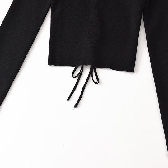 Damen Cropped Feinstrick-Top mit tiefem V‑Ausschnitt, dekorativer Schnürung vorne und Tunnelzugsaum Nord Taschen