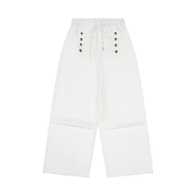 Damen Weite High-Waist Culotte-Hose mit Komfortbund, Kordelzug und Zierknopfleiste Nord Taschen