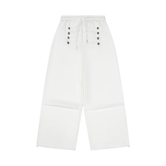 Damen Weite High-Waist Culotte-Hose mit Komfortbund, Kordelzug und Zierknopfleiste Nord Taschen