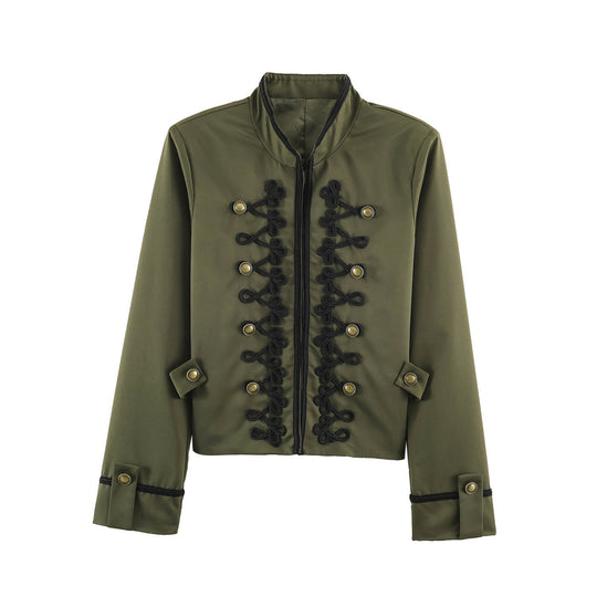 Damen Cropped-Kurzblazer im Kavallerie-Stil mit dekorativen Kordelriemen und Messingbuttons Nord Taschen