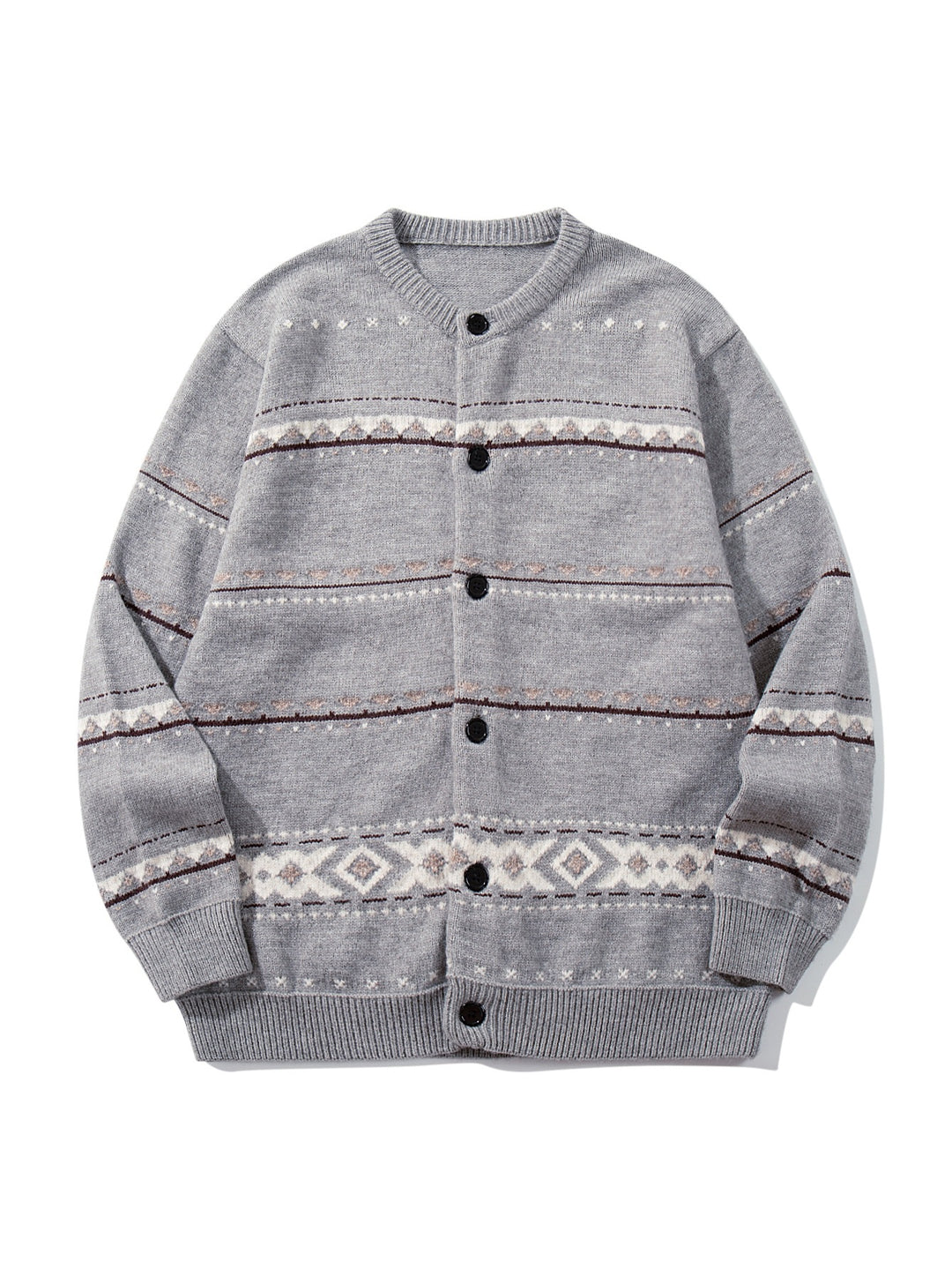Unisex Strukturierte Jacquard-Strickjacke mit Rundhalsausschnitt, Oversize-Passform und Knopfleiste Nord Taschen