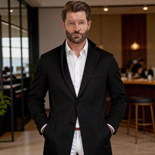 Herren Langer Unstrukturierter Leinen-Blazer mit Ein-Knopf-Verschluss und aufgesetzten Taschen Nord Taschen