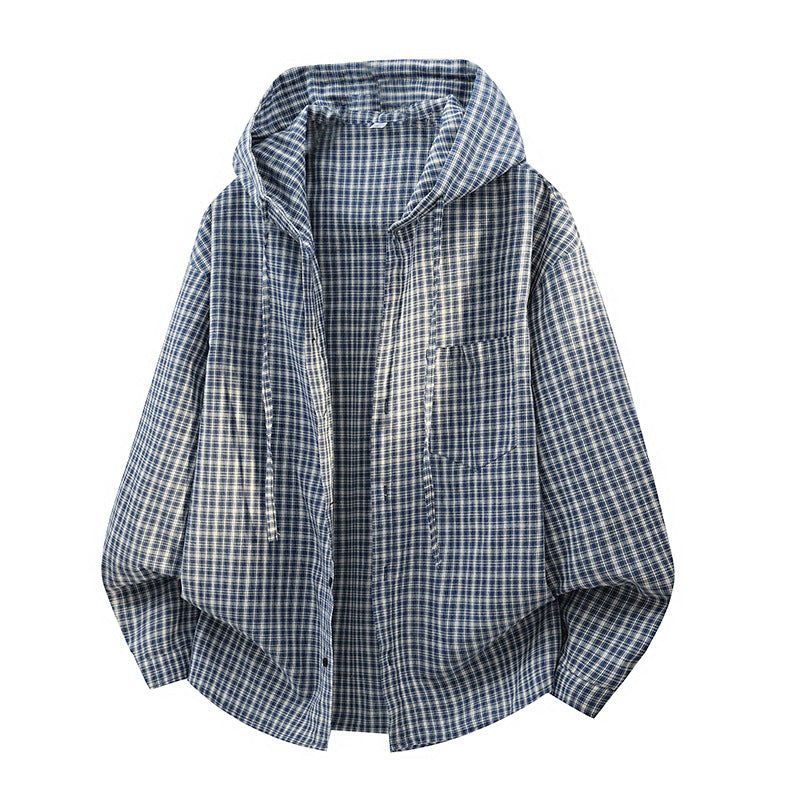 Herren Karierter Overshirt-Hoodie aus Baumwollmix mit Kapuze & Relaxed-Fit Nord Taschen