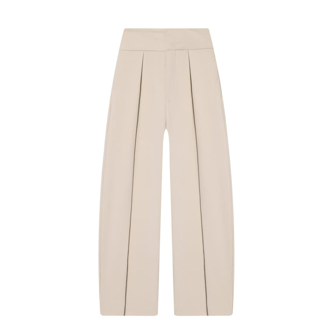 Damen Hochtaillierte Plissée-Hose mit weitem Bein und markanten Vorderfalten Nord Taschen