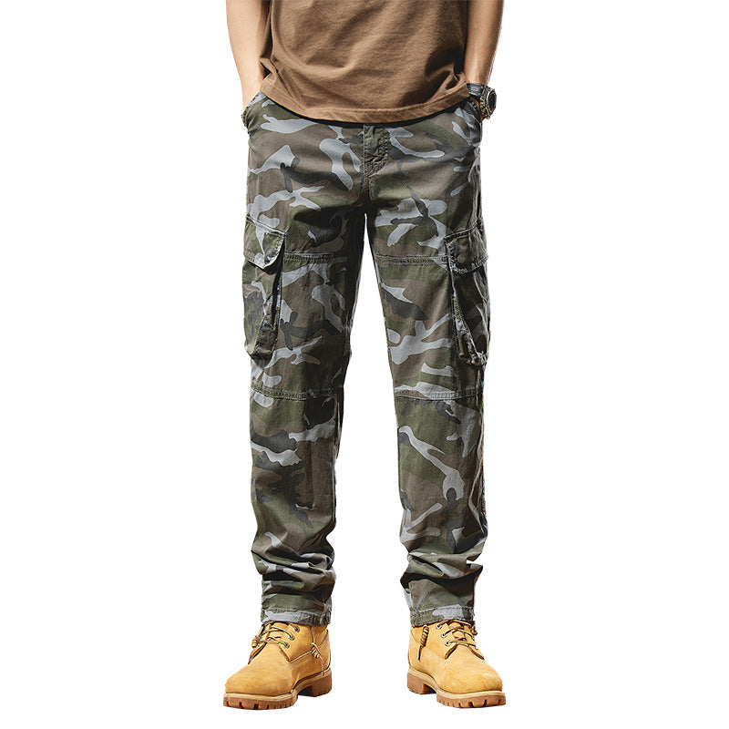 Herren Camouflage-Utility-Cargohose mit Mehrfachklappentaschen, Kniepaneelen und Kordelabschluss Nord Taschen
