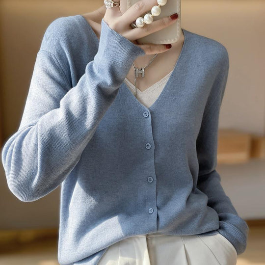 Damen Leichter V‑Ausschnitt‑Cardigan mit kastiger Silhouette und Kaschmir‑Optik Nord Taschen