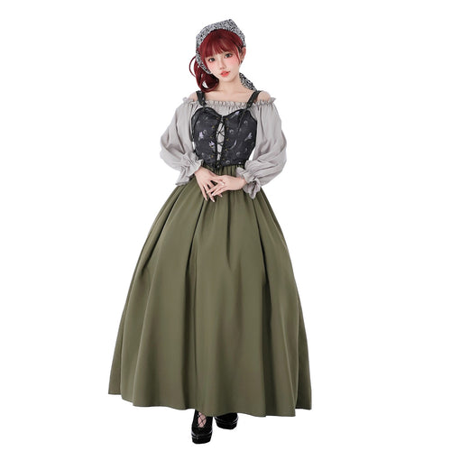 Damen Vintage Festkleid mit romantischen Rüschendetails und Puffärmeln Nord Taschen