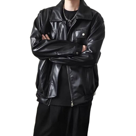 Herren Kurz geschnittene Oversized Kunstleder-Utility-Jacke mit Brustklappen und durchgehendem Reißverschluss Nord Taschen