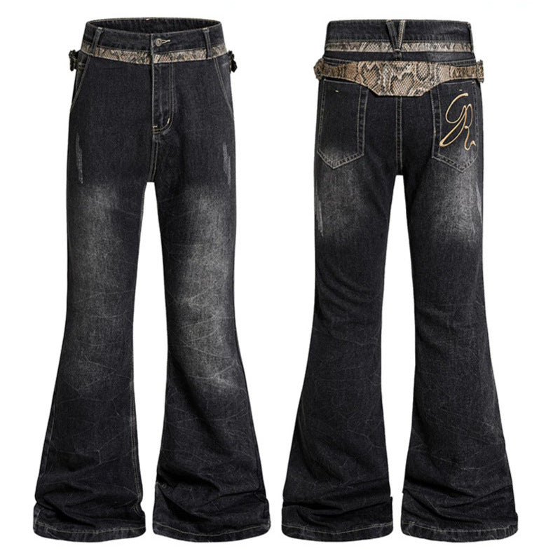 Damen Hochtaillierte Schlagjeans mit verstellbaren Hüftriemen und Vintage‑Waschung Nord Taschen