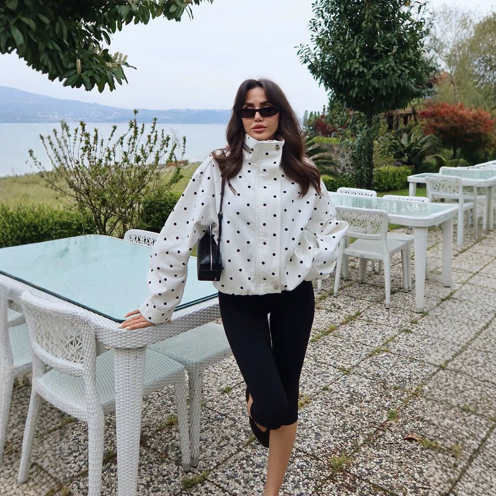 Damen Oversize-Blouson mit Stehkragen und Pünktchen-Print Nord Taschen