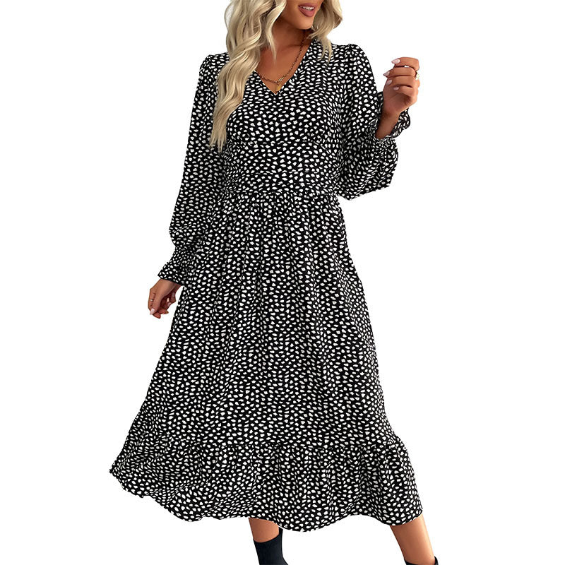 Damen Midikleid mit V-Ausschnitt, geraffter Taille und langen Smokärmeln Nord Taschen