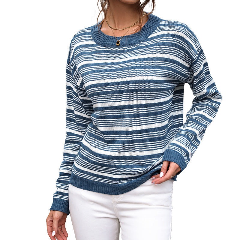 Damen Gestreifter Feinstrick-Pullover mit Rundhals, Relaxed‑Fit und Rippbündchen Nord Taschen
