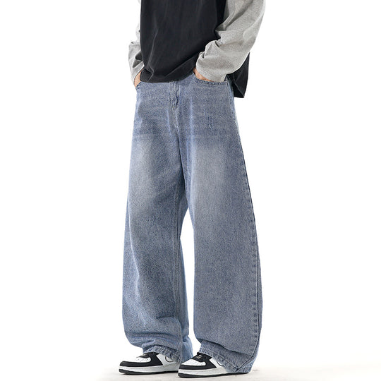 Herren Relaxed Wide‑Leg Denimhose mit extra weitem Bein und Vintage-Fade Nord Taschen