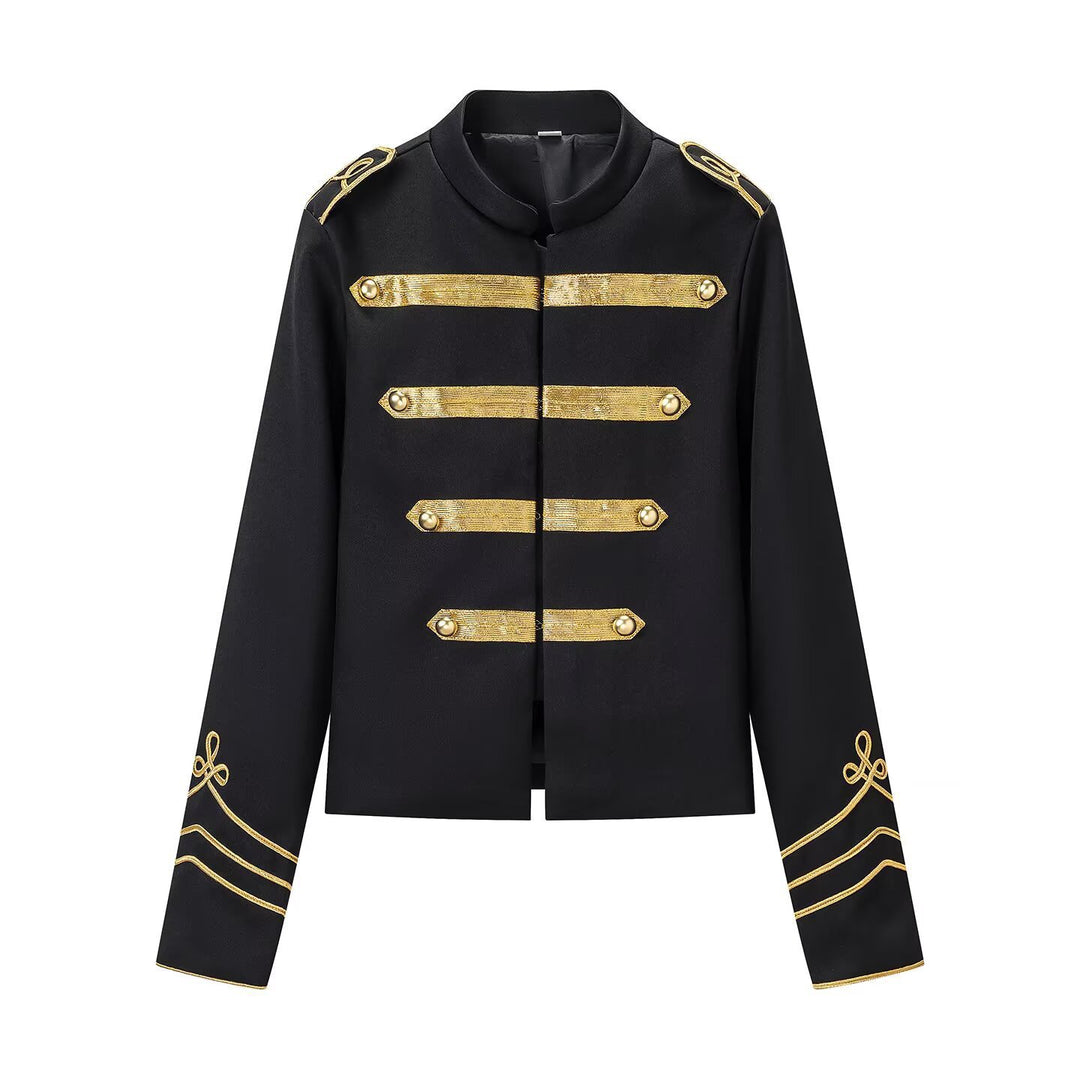 Damen militärinspirierte Kurzjacke mit Stehkragen und goldenen Galonborten Nord Taschen