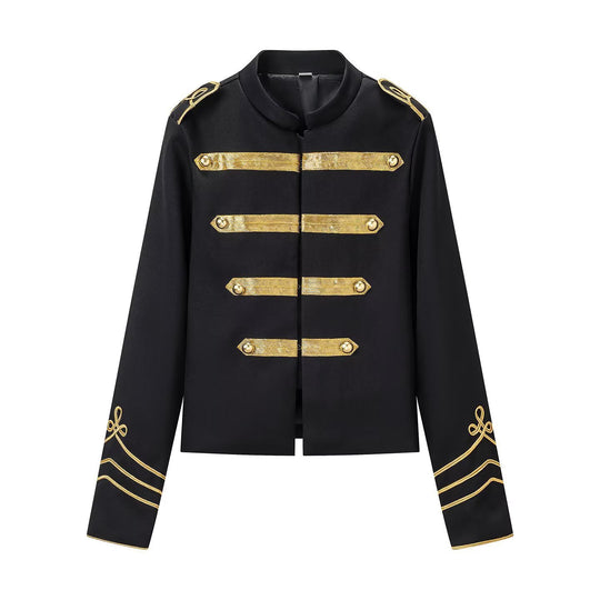 Damen militärinspirierte Kurzjacke mit Stehkragen und goldenen Galonborten Nord Taschen