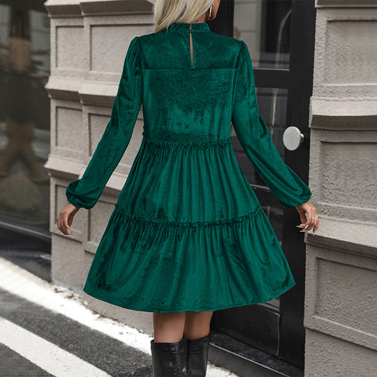 Damen Samtkleid mit geraffter Stufen‑A‑Linie und gesmokter Brustpartie Nord Taschen