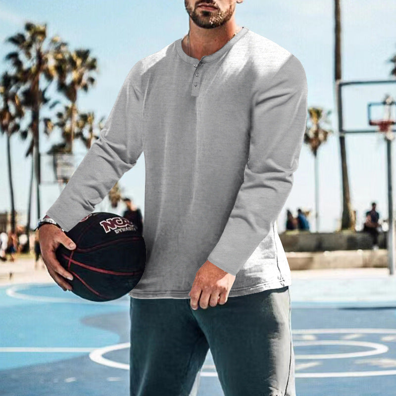Herren langärmliges Henley-Shirt mit strukturiertem Stoff und praktischen Knopfdetails