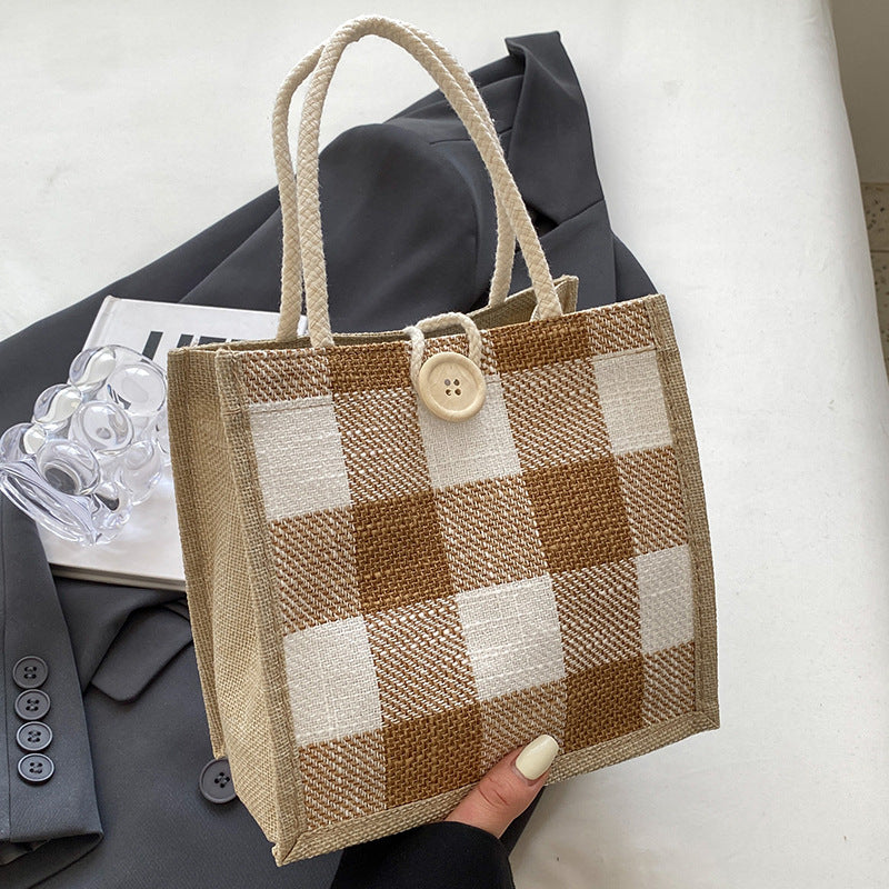 Damen Jute-Tasche im modernen Karomuster Nord Taschen