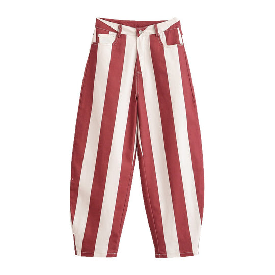 Damen Weite Hose mit hohem Bund, weitem Bein und markantem Streifenmuster Nord Taschen