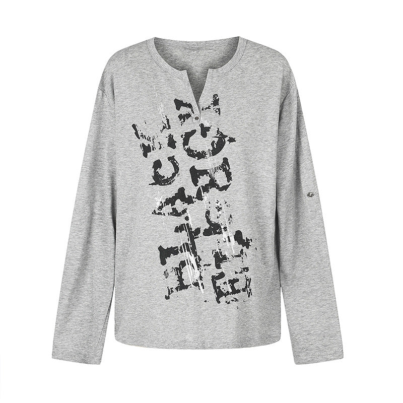 Damen Langarmshirt mit Notch-Ausschnitt und Vintage-Print Nord Taschen