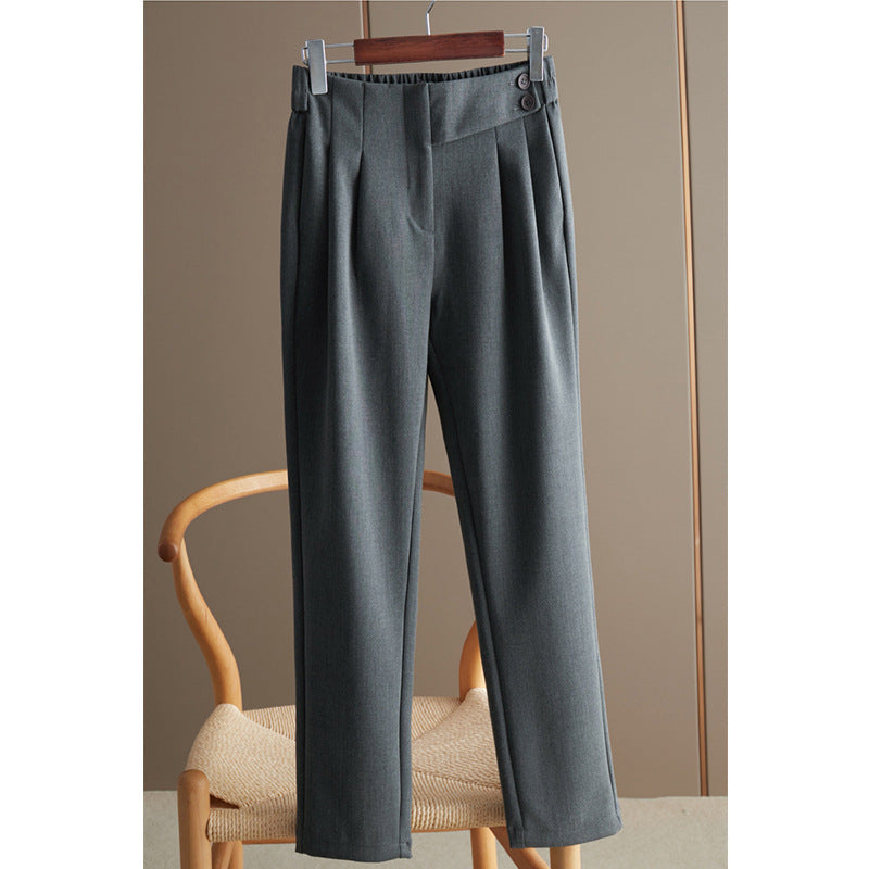 Damen Hochtaillierte Bundfaltenhose mit geradem, leicht tailliertem Bein und Zierknopf Nord Taschen