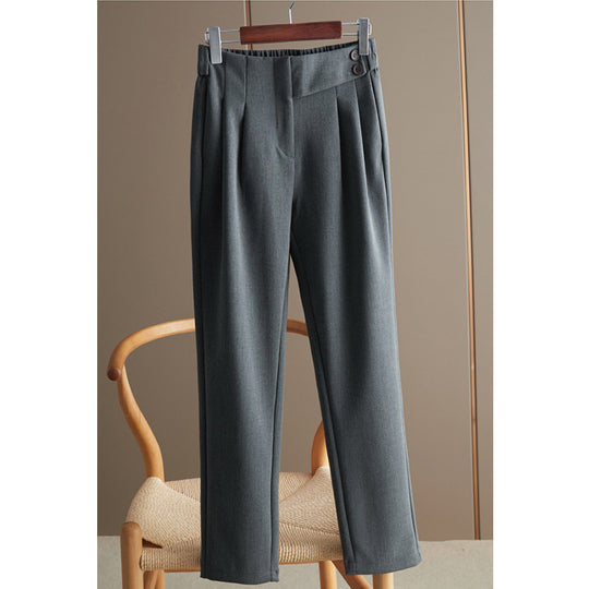 Damen Hochtaillierte Bundfaltenhose mit geradem, leicht tailliertem Bein und Zierknopf Nord Taschen