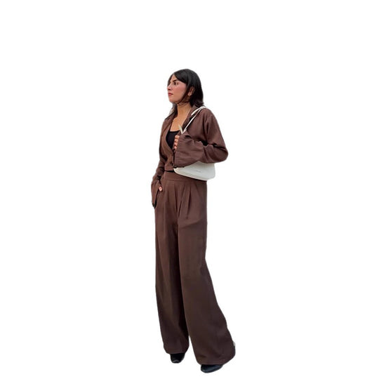 Damen Zweiteiliges Tailoring-Set Kurzblazer mit Glockenärmeln und High‑Waist Palazzohose Nord Taschen