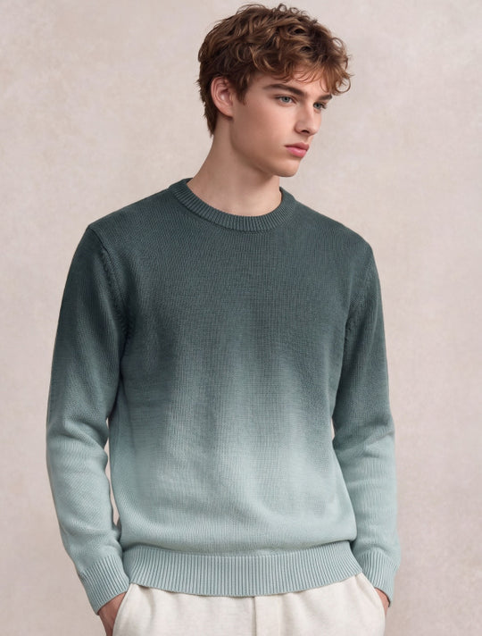 Herren Feinstrick-Pullover mit Dip-Dye-Effekt und Rundhalsausschnitt Nord Taschen