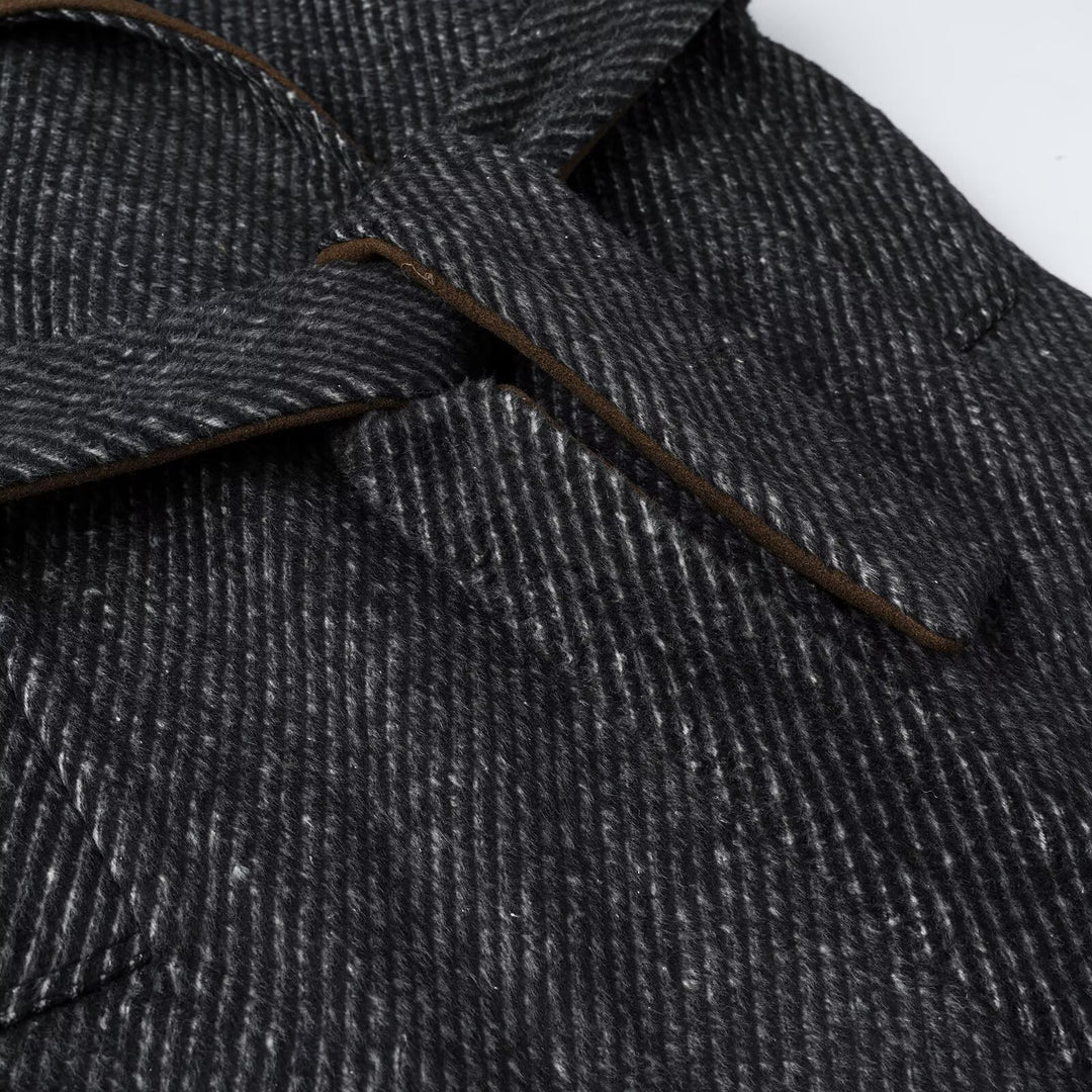 Damen Langer Woll-Herringbone Mantel mit Bindegürtel und großem Reverskragen Nord Taschen