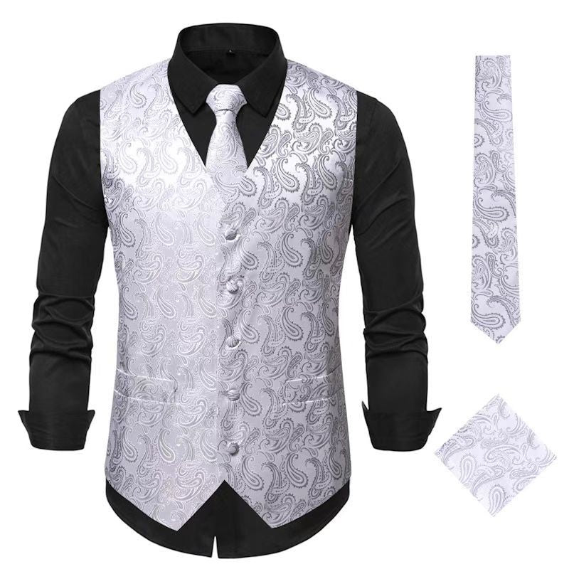 Herren Paisley Satin Anzugweste Set mit Krawatte und Einstecktuch Nord Taschen
