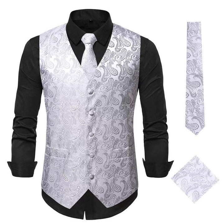Herren Paisley Satin Anzugweste Set mit Krawatte und Einstecktuch Nord Taschen