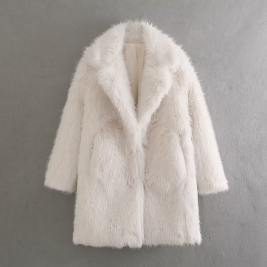 Damen Oversized Kunstfell-Mantel mit großzügigem Schalkragen und versteckten Taschen Nord Taschen
