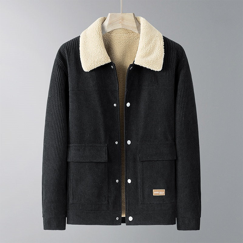 Herren Cordjacke mit Teddyfutter, Hemdkragen & Druckknopffront Nord Taschen