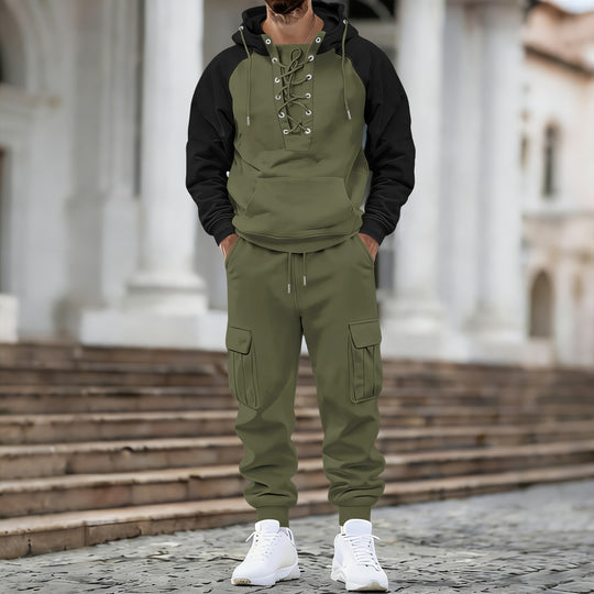 Herren Kapuzen-Sweatshirt mit vorn geschnürter Blende, Raglanärmeln und Kängurutasche Nord Taschen