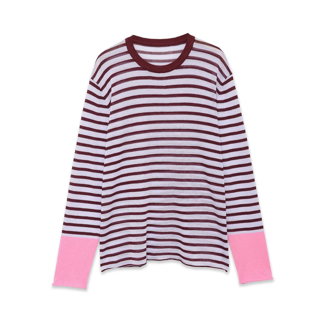 Damen Feinstrick-Longsleeve mit maritimen Querstreifen und kontrastierten Ärmeln Nord Taschen