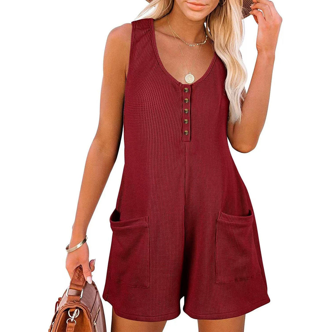 Damen lässiger Jumpsuit mit Knopfleiste und praktischen Taschen