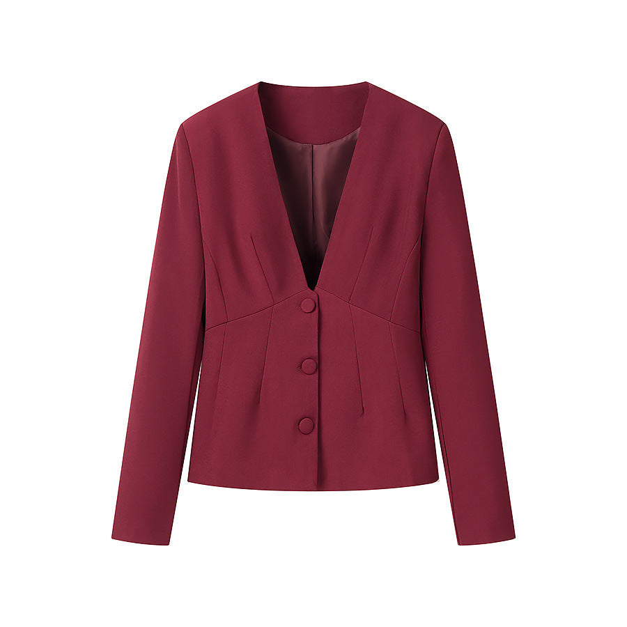 Damen Taillierter Blazer mit tiefem V-Ausschnitt und verdeckter Knopfleiste Nord Taschen