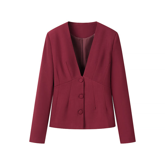 Damen Taillierter Blazer mit tiefem V-Ausschnitt und verdeckter Knopfleiste Nord Taschen