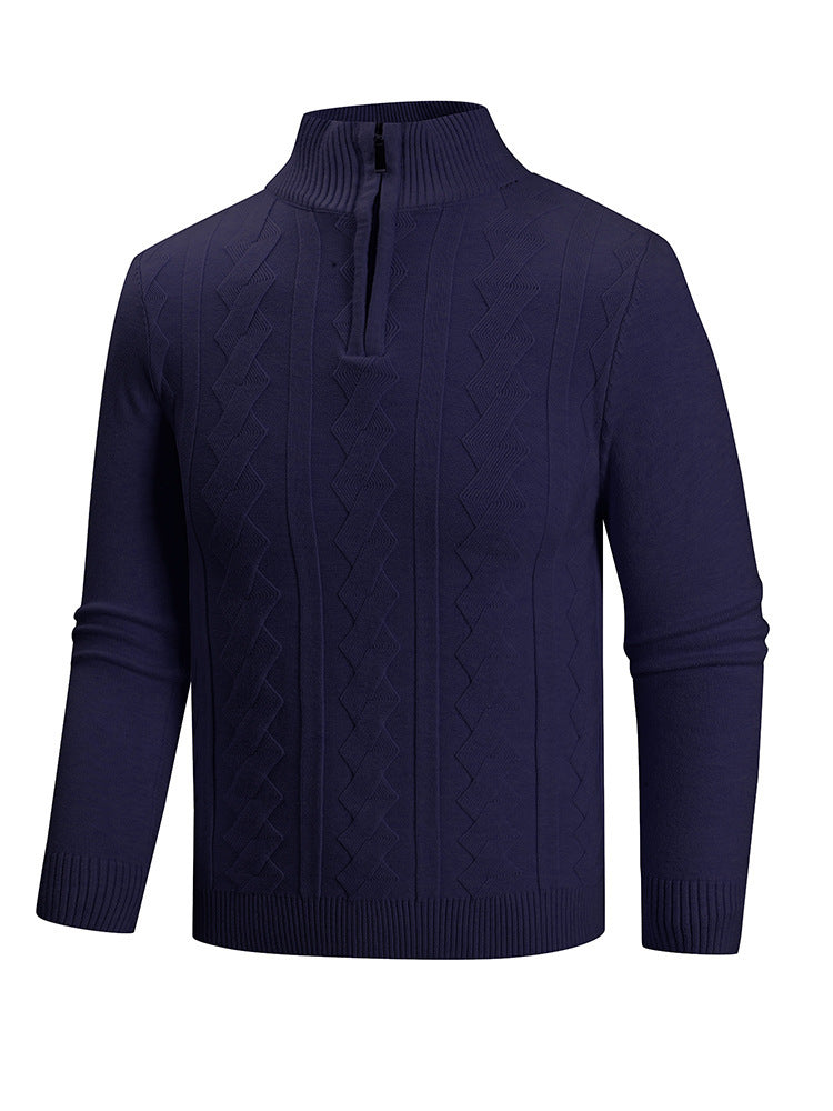 Herren Feinstrick-Halbzipp-Pullover mit Zopfmuster und Stehkragen Nord Taschen