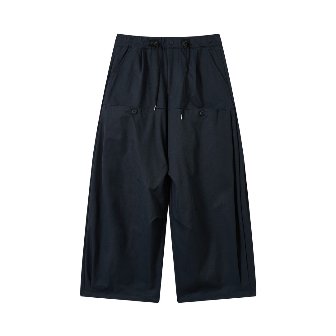 Damen weite verkürzte Bundfaltenhose mit Tunnelzug und Cargotaschen Nord Taschen