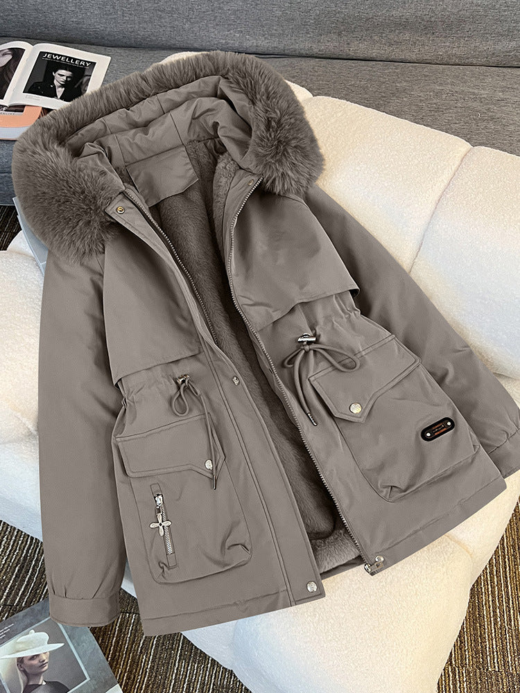 Damen nan wattierter Parka mit abnehmbarer Kunstpelzkapuze, tailliertem Kordelzug und weichem Teddy-Innenfutter Nord Taschen