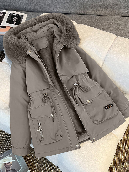 Damen nan wattierter Parka mit abnehmbarer Kunstpelzkapuze, tailliertem Kordelzug und weichem Teddy-Innenfutter Nord Taschen