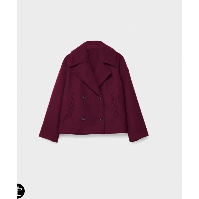 Damen Kurzer Zweireihiger Wollmix-Peacoat mit übergroßem Revers Nord Taschen