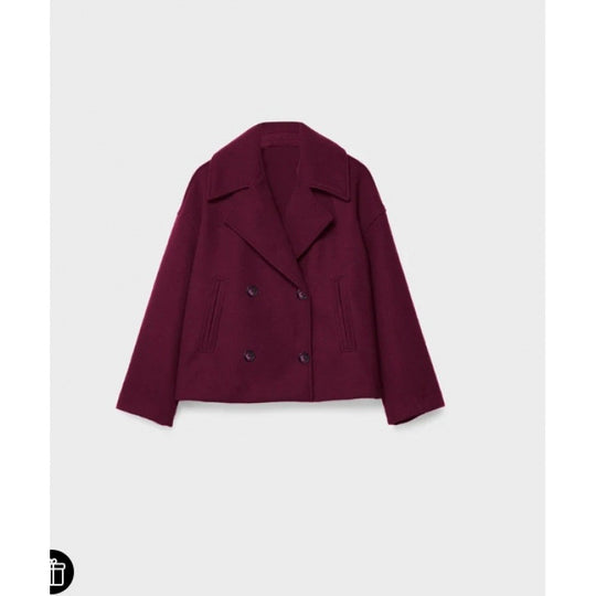 Damen Kurzer Zweireihiger Wollmix-Peacoat mit übergroßem Revers Nord Taschen