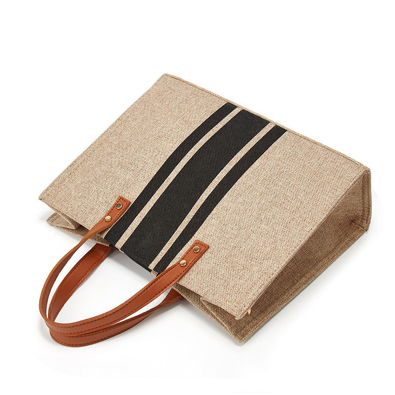 Damen Tragetasche mit eleganten Ledergriffen und gestreiftem Design Nord Taschen