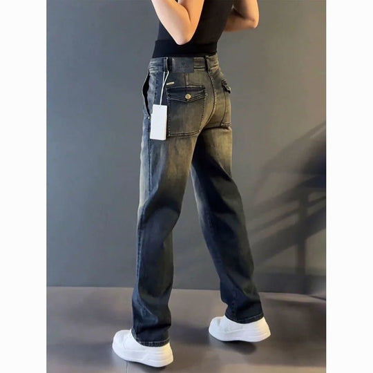 Damen Modische Hohe Taille Jeans Nord Taschen