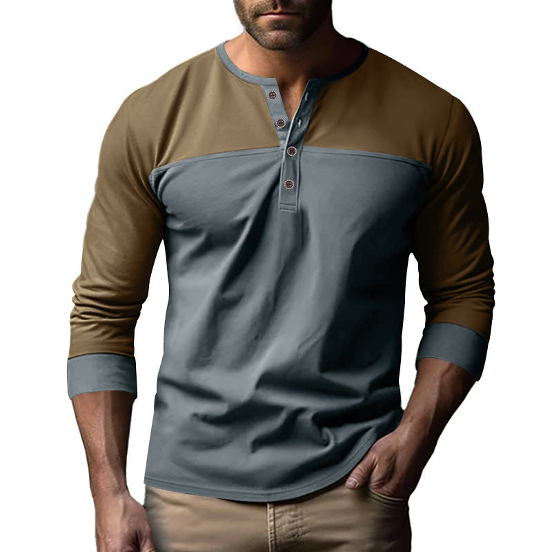 Herren Modernes Henley-Shirt mit Farbblock-Schulterpartie und Halbknopfleiste Nord Taschen